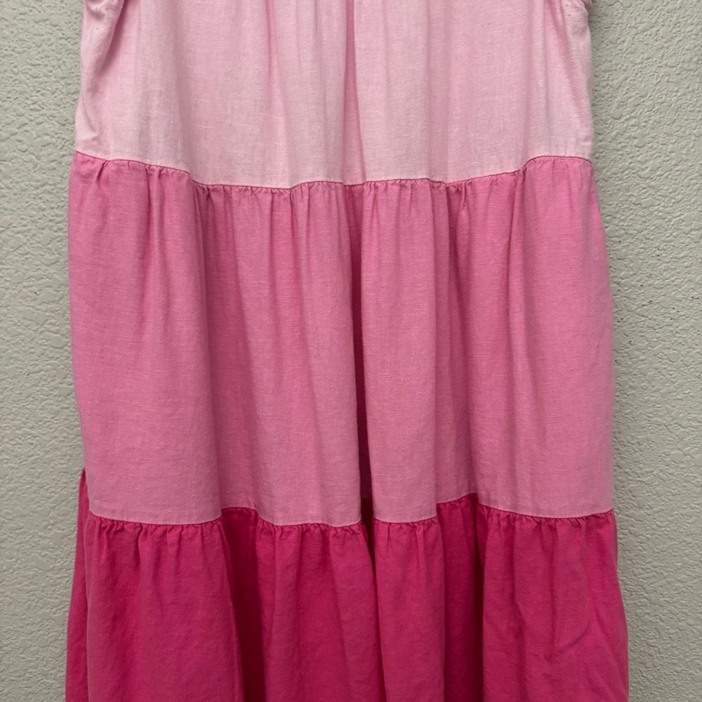 J. Crew Factory Pink Linen Blend Colorblock Ombre Ruffle Sleeve Dress Size 14 - Picture 4 of 15